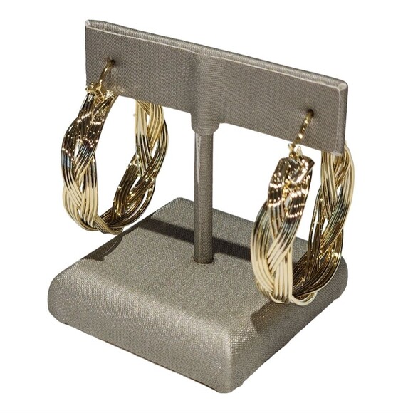 Gold Plated Hoop Earrings Woven Twisted Hoop Earrings 1.2in Diameter - Picture 1 of 12